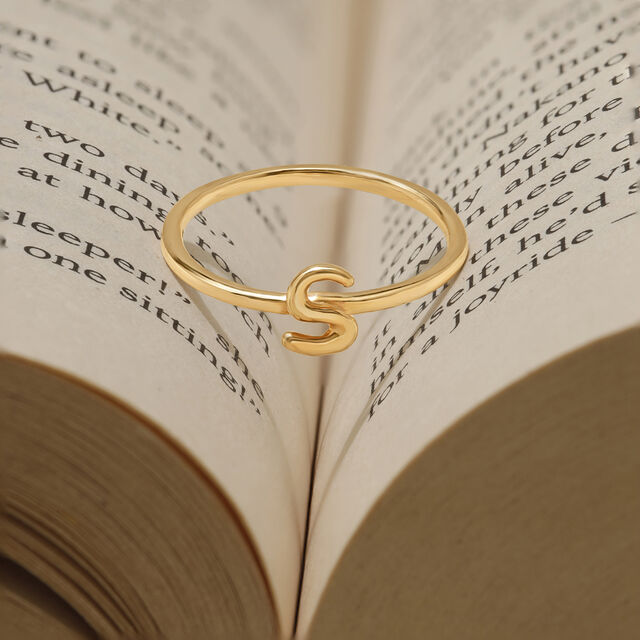Letter S 14KT Yellow Gold Initial Ring,,hi-res image number null