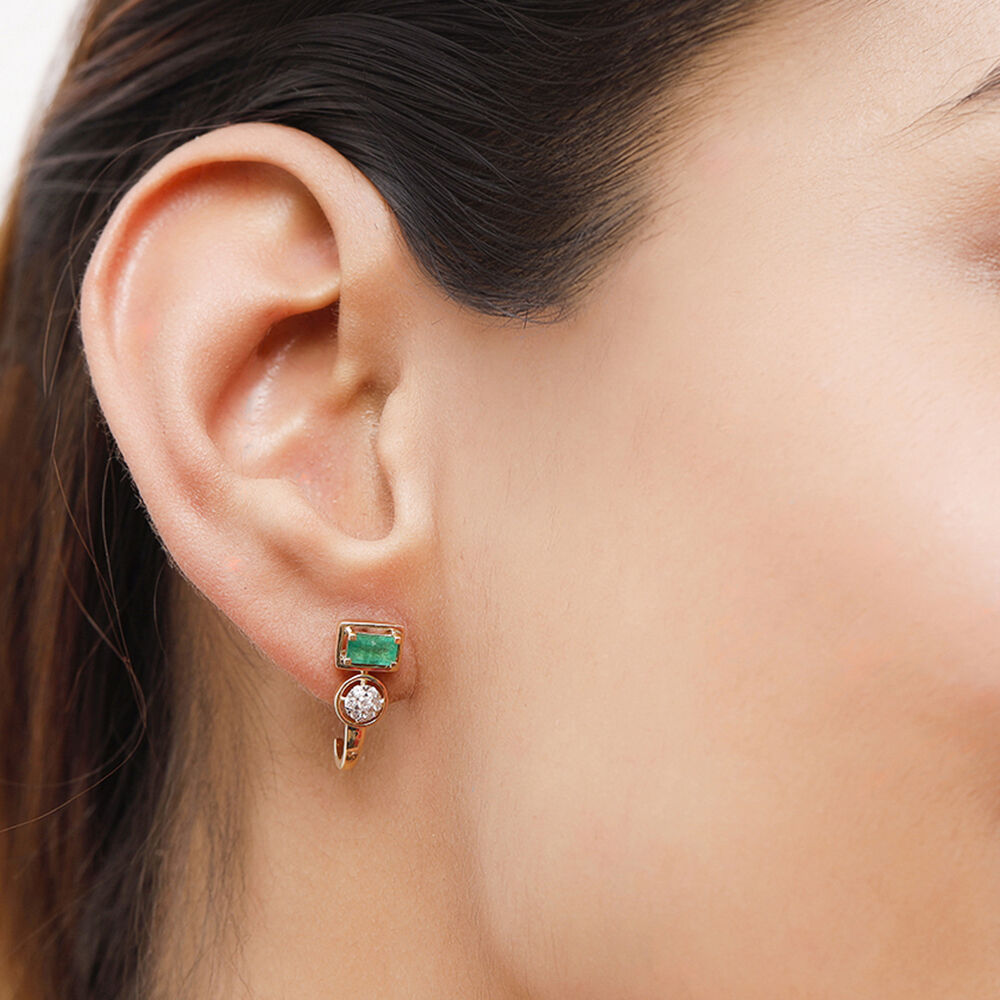 14KT Yellow Gold Urban Forest Fusion Precious Emerald Stud