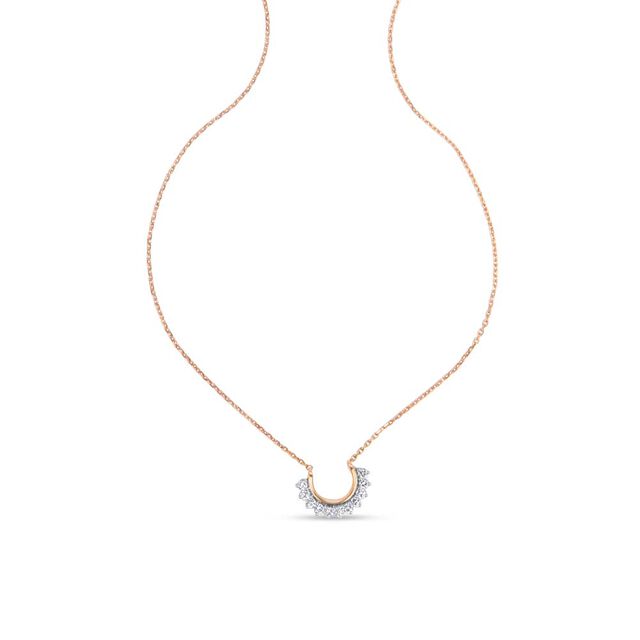 14 KT Rose Gold Floral Diamond Necklace,,hi-res view 3