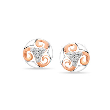 14Kt White Rose Trinity Of Luck Stud Diamond Earring