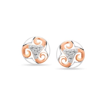 14KT White Rose Trinity Of Luck Stud Diamond Earring