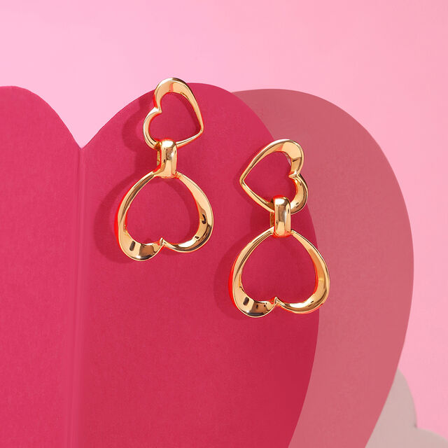Cupid Edit Dangling Heart 14KT Gold Drop Earrings,,hi-res image number null