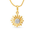 Striking 18 Karat Yellow Gold And Diamond Flower Pendant,,hi-res view 1