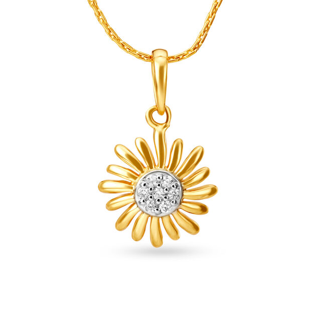 Striking 18 Karat Yellow Gold And Diamond Flower Pendant,,hi-res view 1
