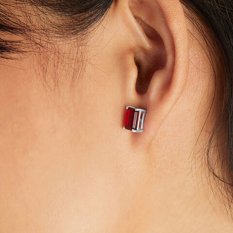 Classic Crimson Silver Stud Earrings