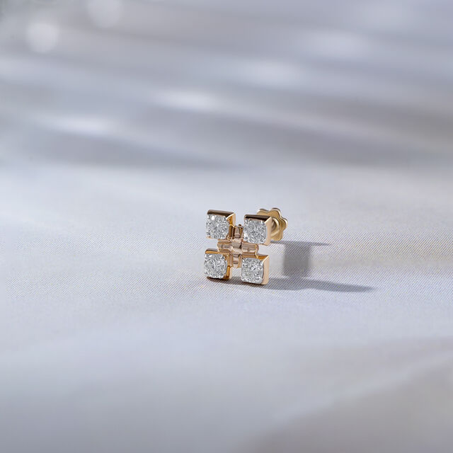 Squared Sparkle Gold and Diamond Nose Pin,,hi-res image number null