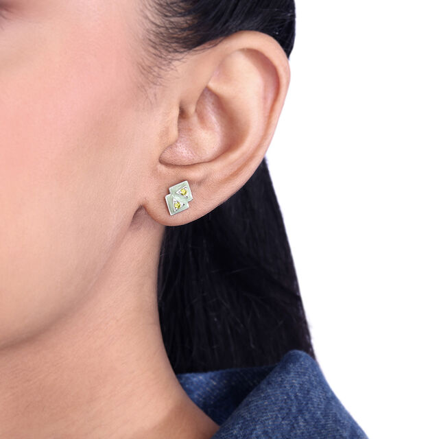 Olive Gleam Silver Stud Earrings,,hi-res image number null