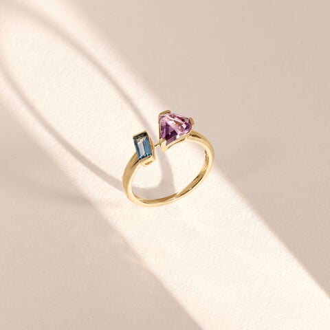 Sleek Faceted Amethyst and Topaz Ring