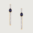 Sleek Sapphire Gold & Diamond Hoop Earrings,,hi-res view 3