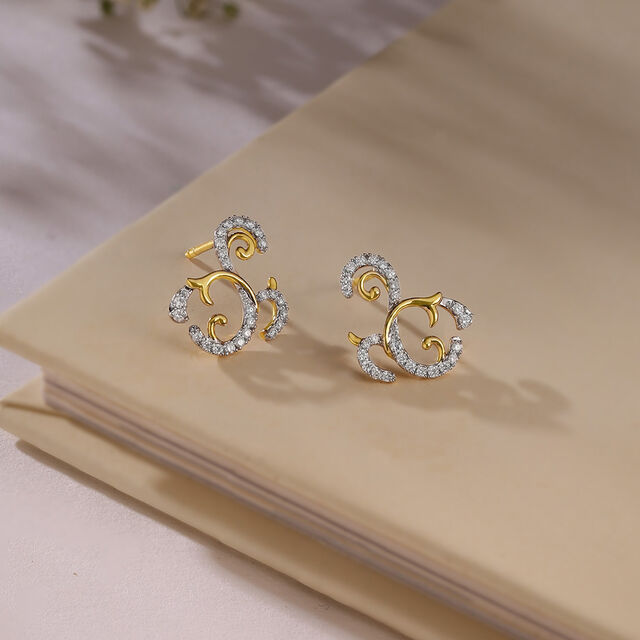 Floral Swirl Gold & Diamond Stud Earrings,,hi-res image number null