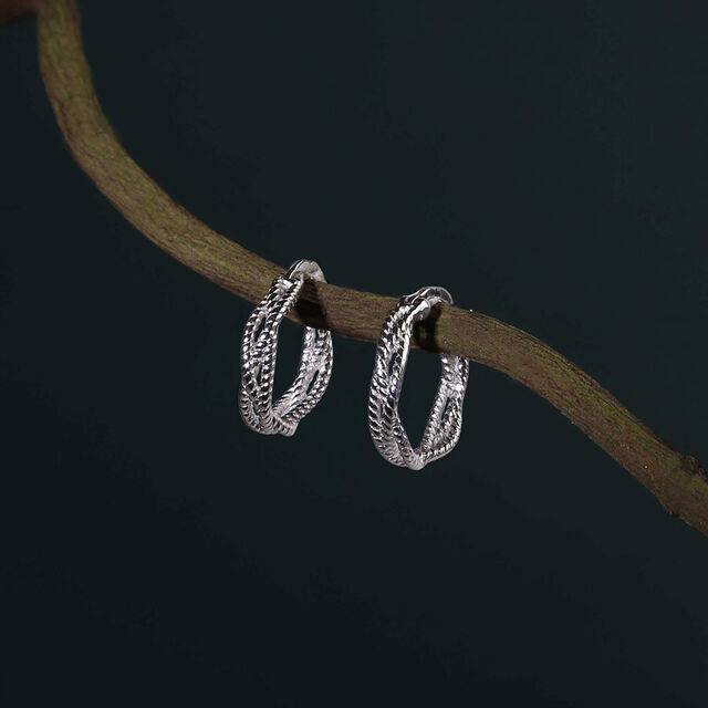 Braided Luster Silver Hoop Earrings,,hi-res image number null