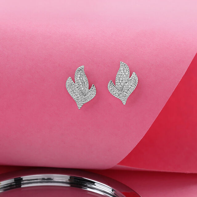Shimmering Leaf Silver Studs Earrings,,hi-res image number null