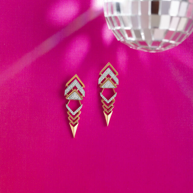 Zigzag Spark Gold & Diamond Drop Earrings,,hi-res image number null