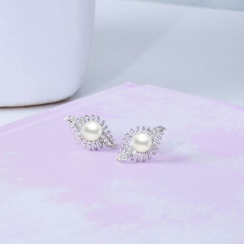 Alluring Pearl Silver Stud Earrings