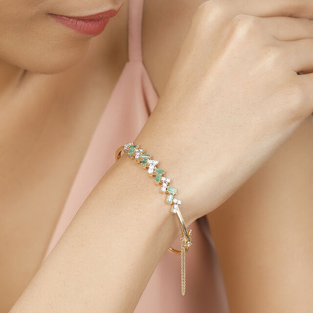 14KT Yellow Fold Radiant Splendour Emerald Bangle,,hi-res image number null