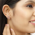 14 KT Rose Gold Floral Stud Earrings With Studded Diamonds,,hi-res view 3