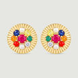 Radiant Navaratna Diamond Stud Earrings,,hi-res view 3