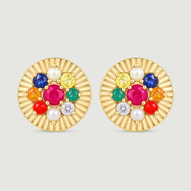 Radiant Navaratna Diamond Stud Earrings,,hi-res image number null