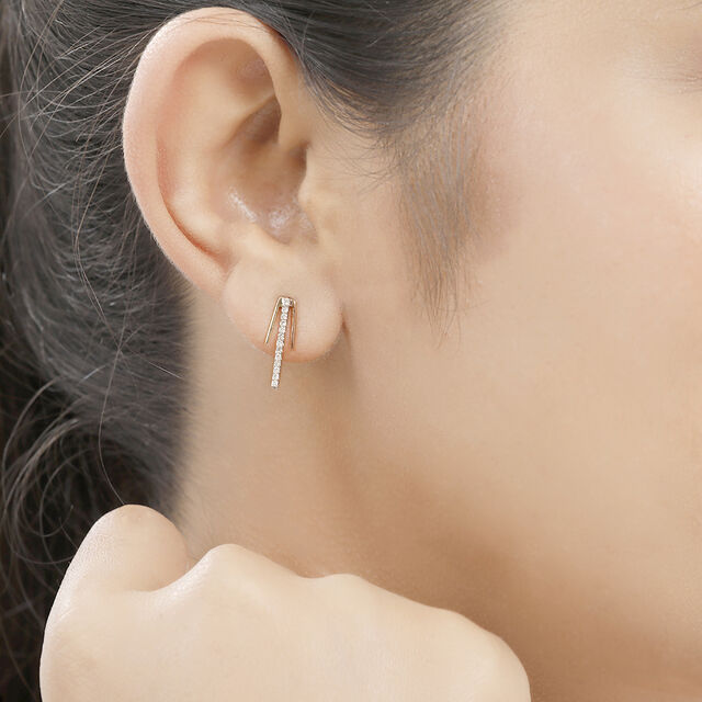 14KT Yellow-White and Rose Gold Stud Earring,,hi-res view 3