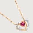 Interconnected Heart 14KT Gold Diamond & Pink Garnet Pendant & Chain,,hi-res view 4