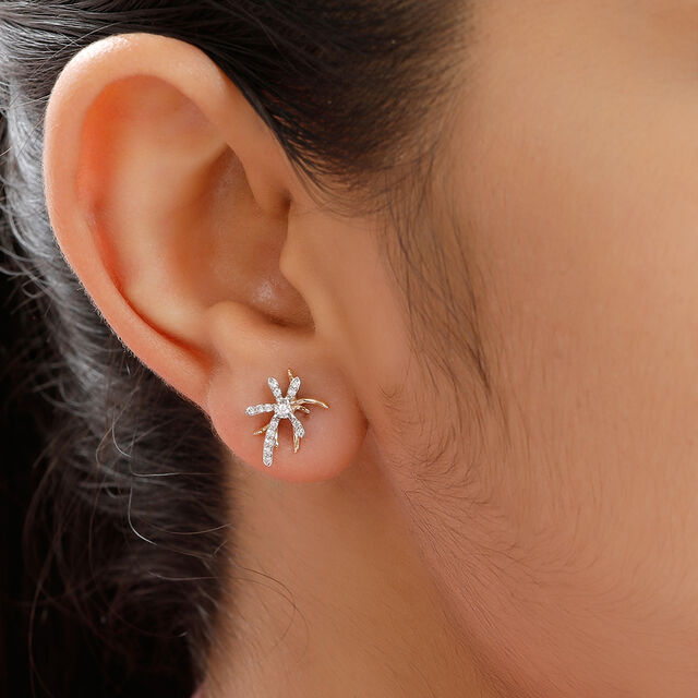 18KT Yellow and White Gold Dazzling Floral Stud Earrings,,hi-res image number null