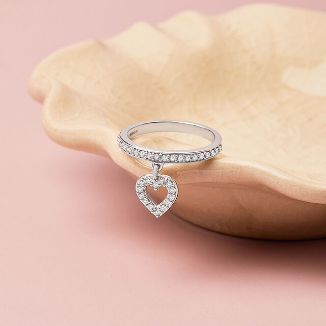 Icy Heart Silver Finger Ring,,hi-res image number null