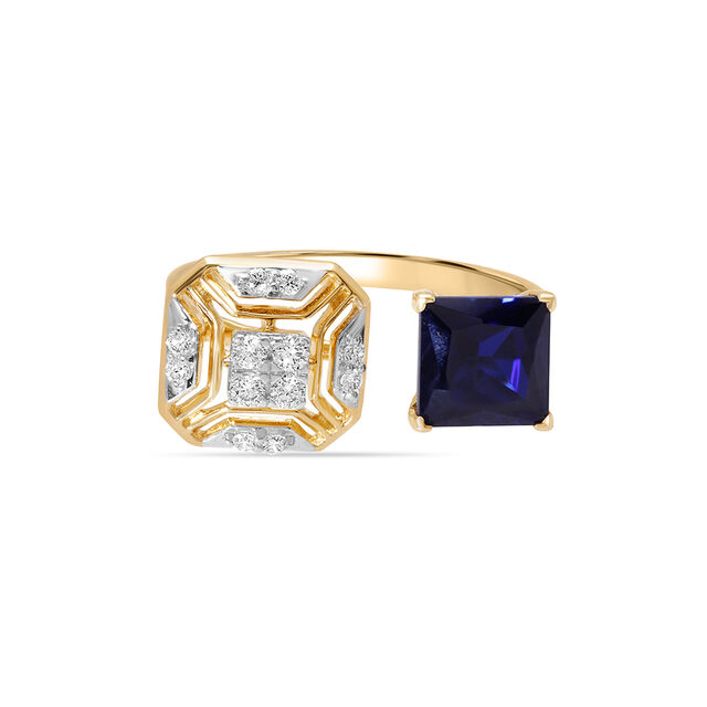 14KT Yellow Gold Azure Brilliance Blue Synthetic Finger Ring,,hi-res view 2