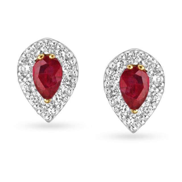 Bewitching 18 Karat Yellow Gold And Diamond And Ruby Teardrop Studs,,hi-res view 1