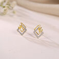 Twisted Square Gold & Diamond Stud Earrings,,hi-res view 1