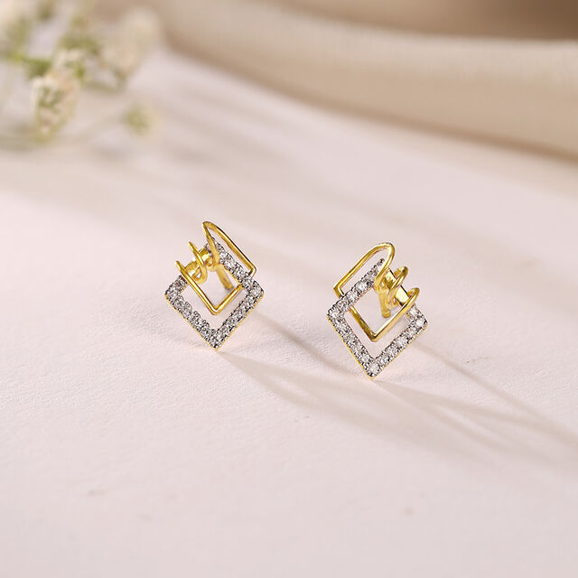 Twisted Square Gold & Diamond Stud Earrings,,hi-res image number null