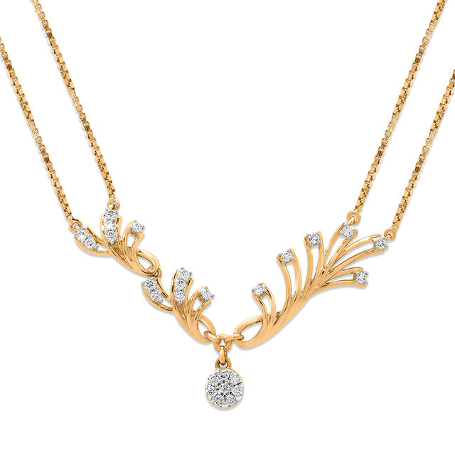 14 KT Yellow Gold Diamond Herringbone Droplet Necklace,,hi-res image number null