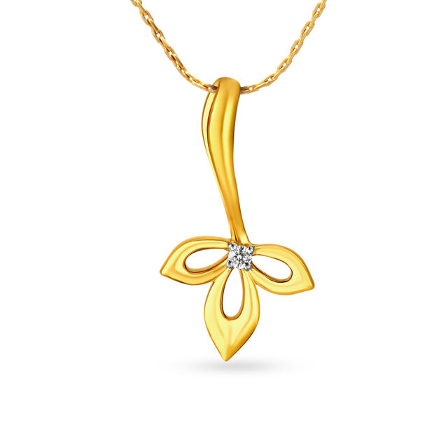 Versatile Contemporary Leaf Gold Diamond Pendant,,hi-res image number null