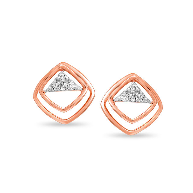 14Kt Rose Gold Geometric Glimmer Diamond Stud Earring,,hi-res image number null