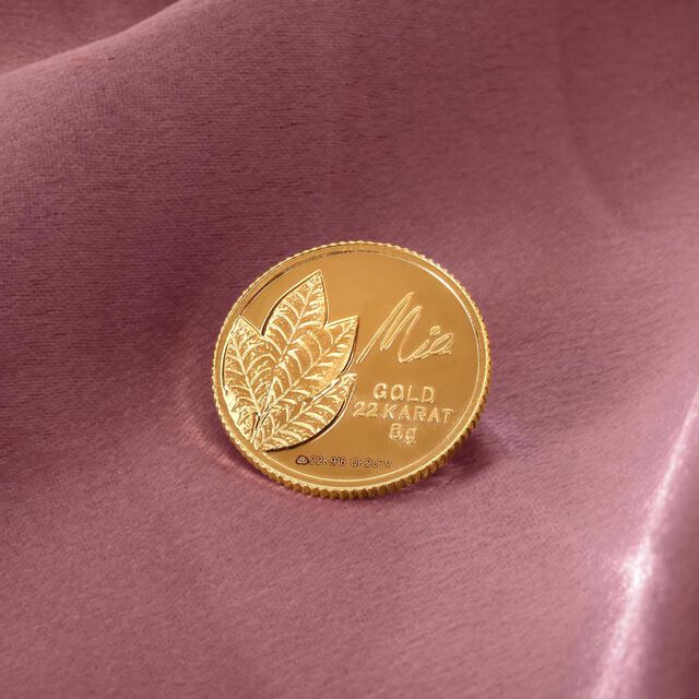 8 GM 22 Karat Sublime Mango Leaf Gold Coin,,hi-res image number null