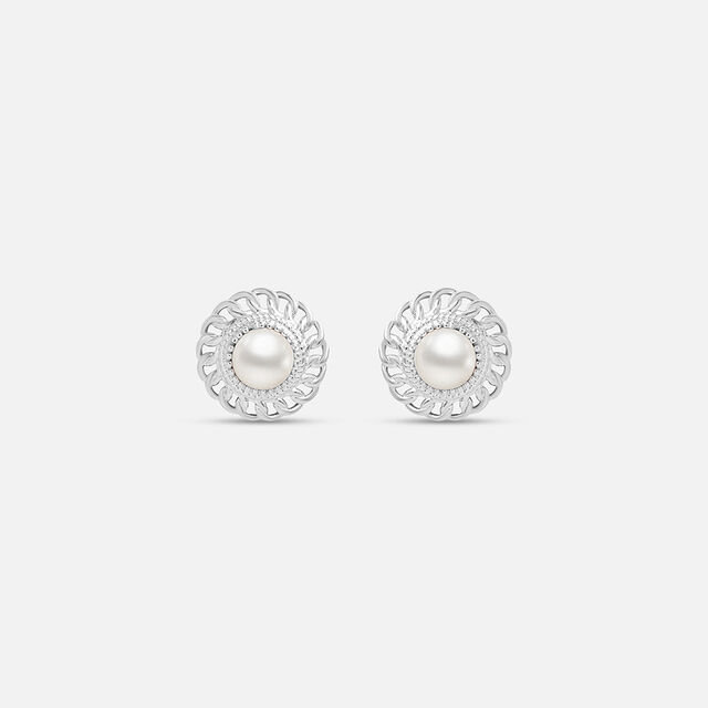 Vintage Pearl Silver Stud Earrings,,hi-res image number null