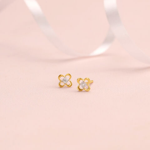 Floral Glow 14 Kt Gold and Diamond Stud Earrings
