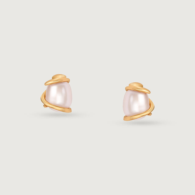 Graceful Allure 14 Kt Gold & Pearl Stud Earrings,,hi-res image number null