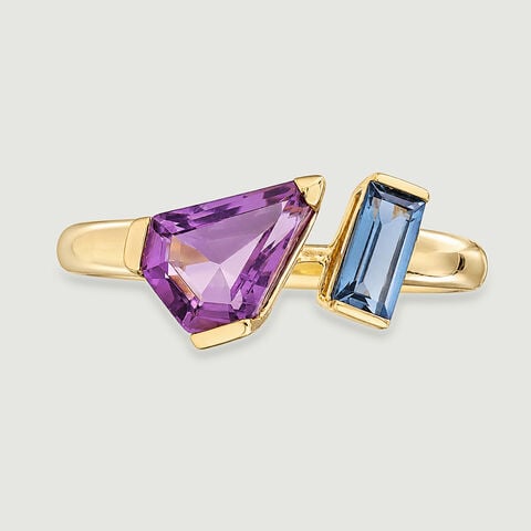 Sleek Faceted Amethyst and Topaz Ring