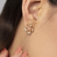 Elegant Floral Gold & Diamond Stud Earrings,,hi-res view 2