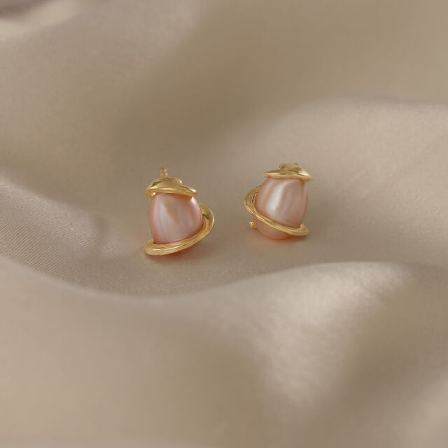 Graceful Allure 14 Kt Gold & Pearl Stud Earrings,,hi-res image number null