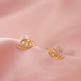 14KT Yellow Gold Angular Diamond Evil Eye Earrings,,hi-res view 1