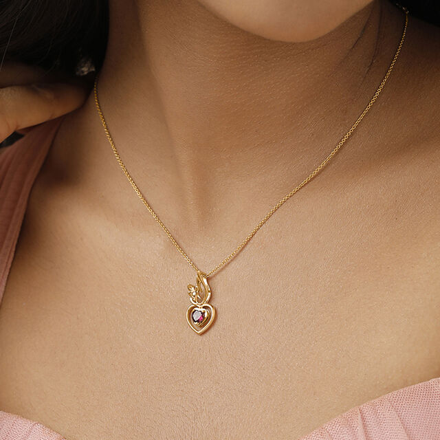 Winged Heart 14KT Gold Pink Garnet Pendant,,hi-res image number null