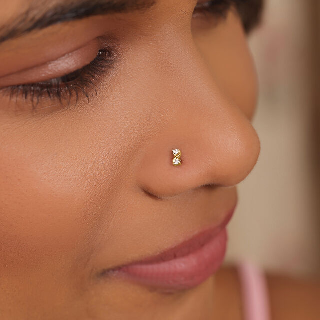 14KT Yellow Gold Diamond Nose Pin,,hi-res image number null