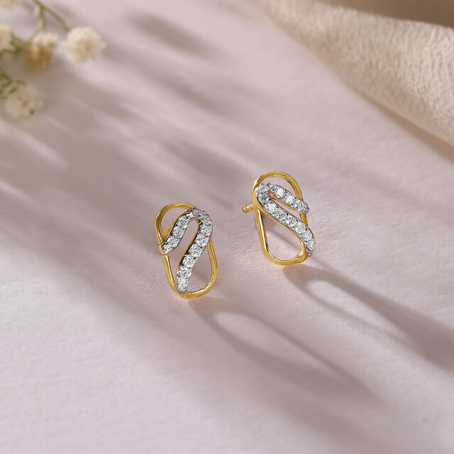Modern Flow Gold & Diamond Stud Earrings,,hi-res image number null