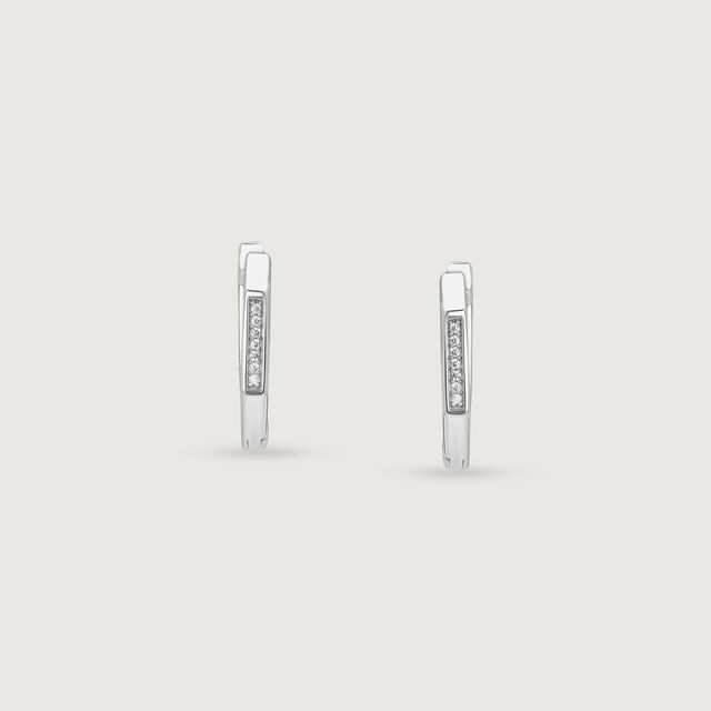 Sleek Angular Silver Hoop Earrings,,hi-res image number null