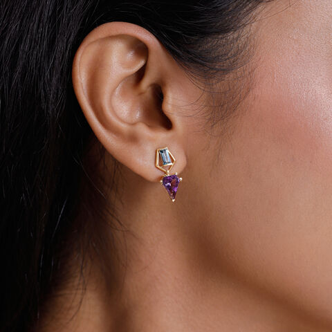 Balanced Contrasting Amethyst and Topaz Drop Earrings