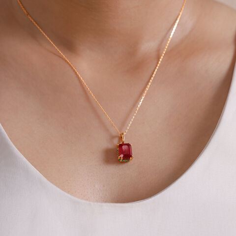 Bold Framed Onyx and Ruby Pendant