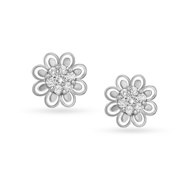 18 Karat White Gold Timeless Floral Stud Earrings,,hi-res view 1