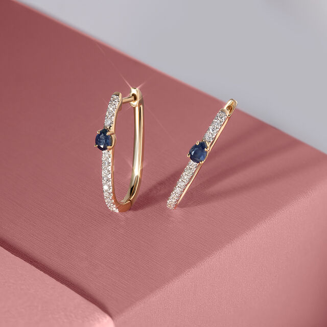 Sleek Sapphire Gold & Diamond Hoop Earrings,,hi-res image number null