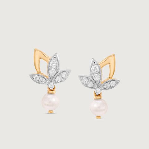 Lotus Elegance Pearl Diamond Drop Earrings